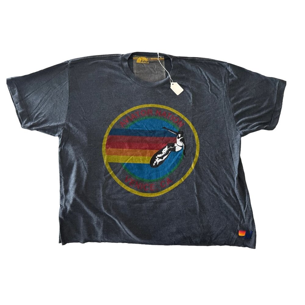 NWT Aviator Nation Signature Boyfriend Tee Charcoal - Size XL